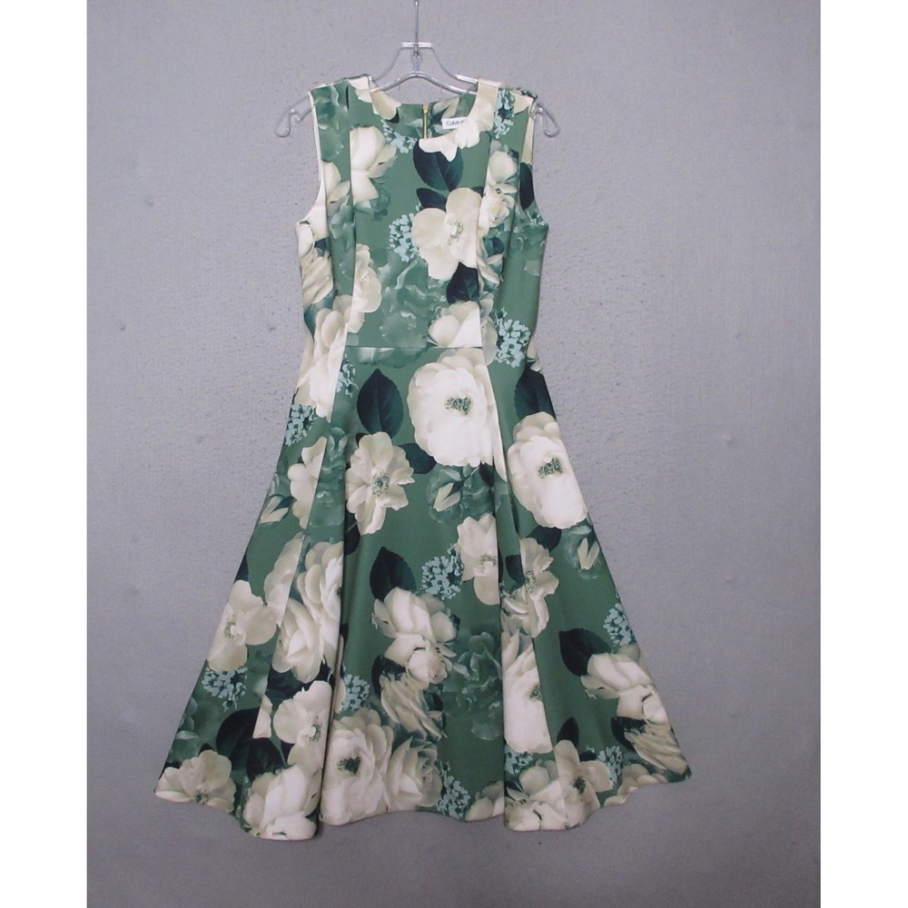 Calvin Klein Dress 4 Green Floral Fit & Flare Garden Tea Party Wedding Guest